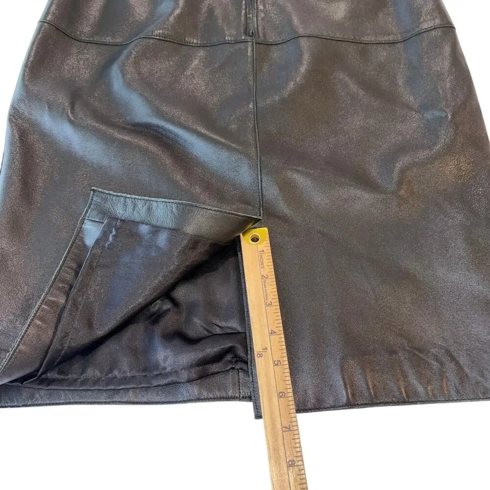Isaac Mizrahi Black‎ Genuine Leather Mob Wife Punk Rock Skirt 4